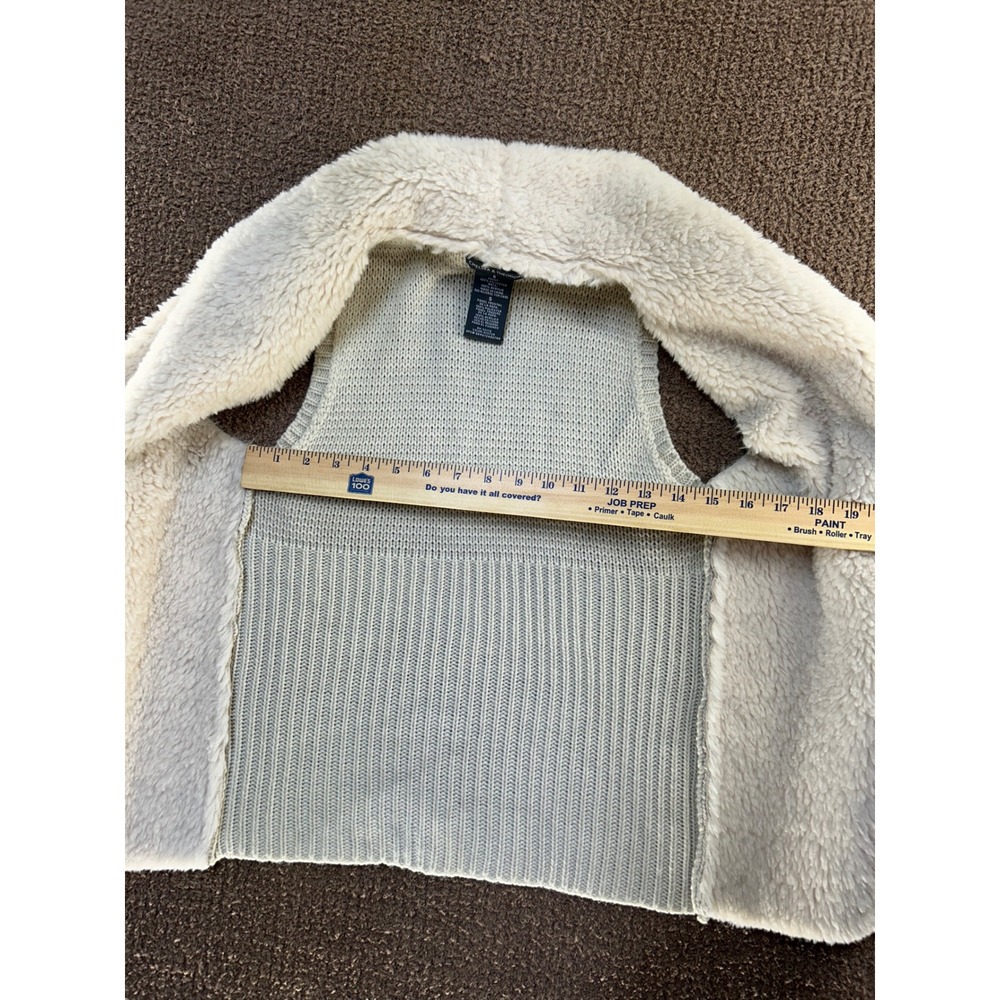 Chelsea & Theodore Faux Fur Knit Back Vest Oyster Gray Small Open Front Drape - Picture 7 of 7